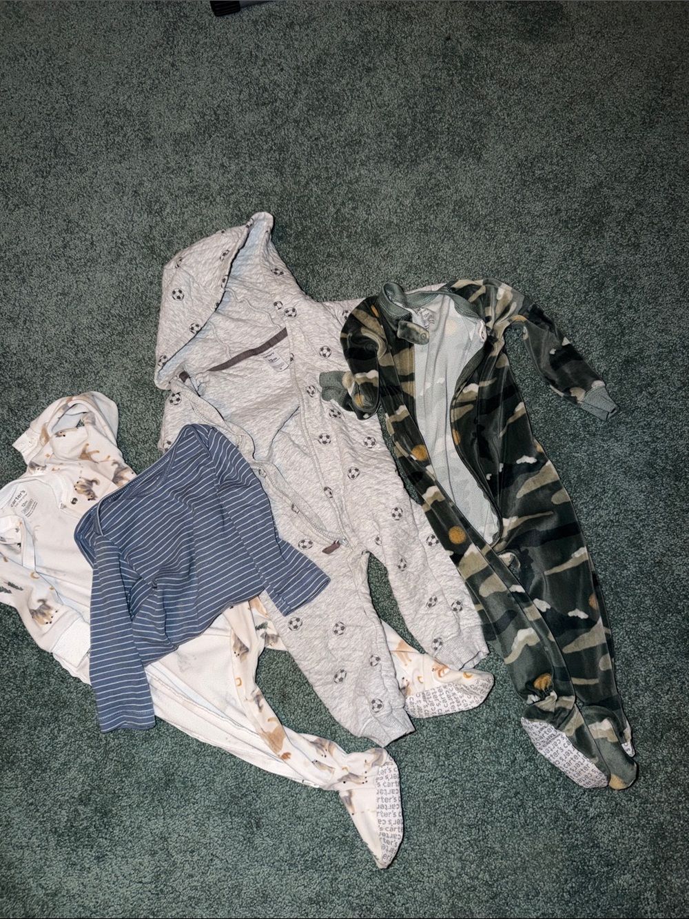 Carter's Gray Soccer Print Hooded One-Piece with Camo and Striped Mix